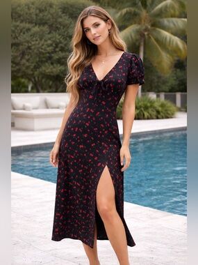 Satin Cherry Maxi Dress